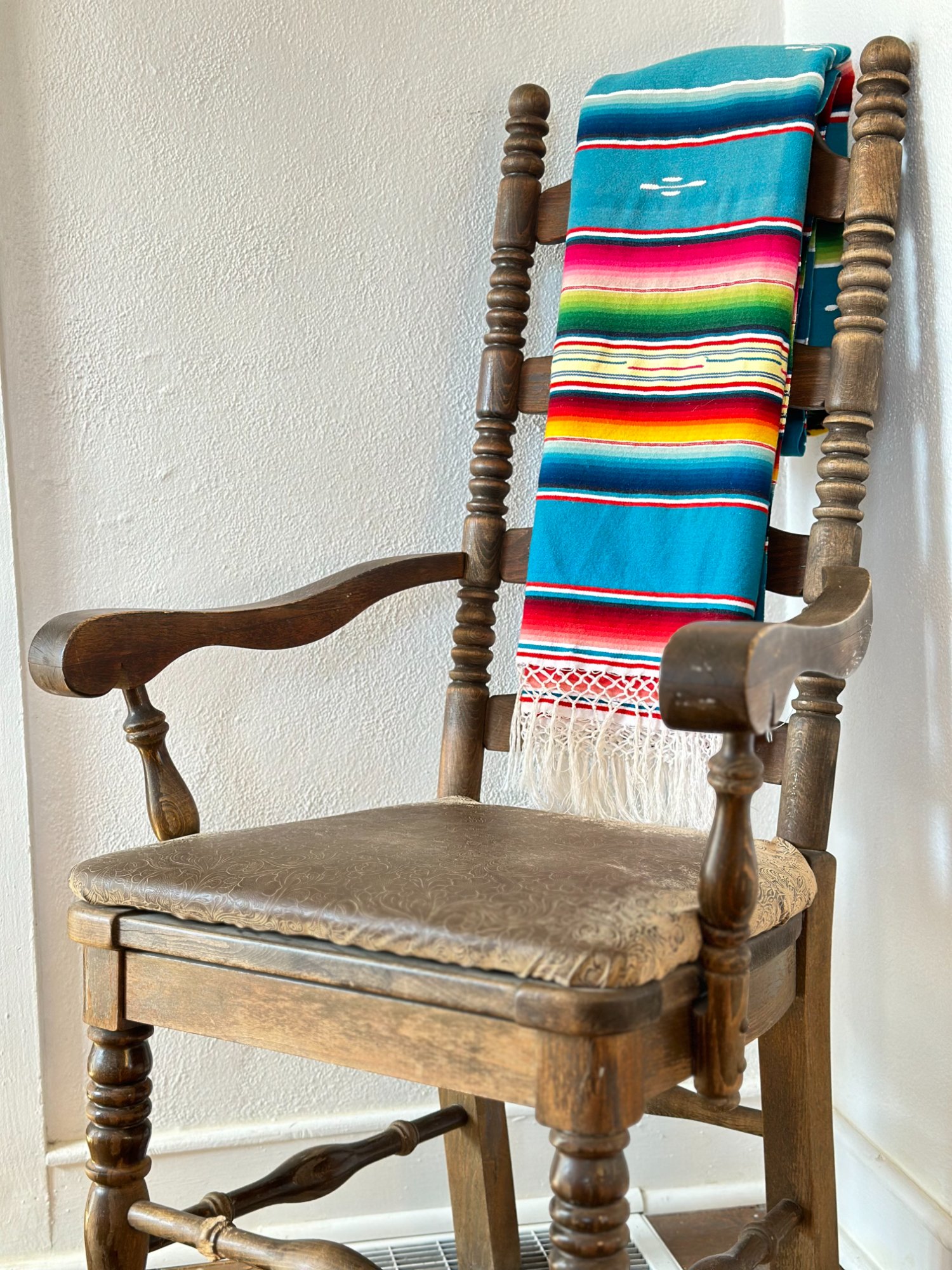 Antique chair with serape blanket — southwestern detail